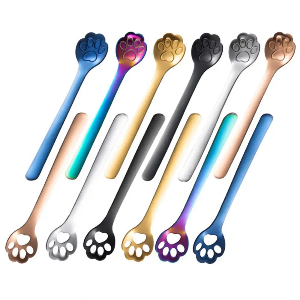 Spoons Spoon Stainless Steel Cute Creative Stirring Spoon Gold Dog Cat Paw Claw Hollow Tea Coffee Dessert Kitchen Tools