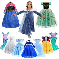 Vestido de princesa de Elsa para niña, disfraz de Blancanieves, Anna, Cenicienta, sirena, para fiesta de Halloween de 2 a 10 años