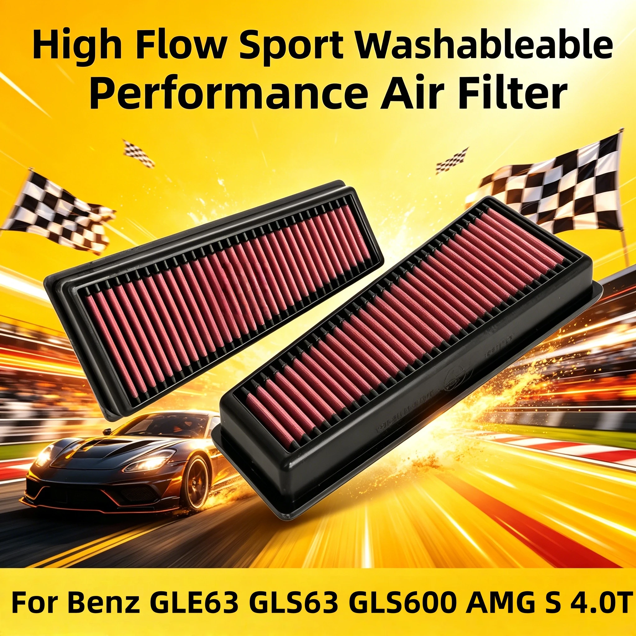 

High Flow Sport Washable Performance Air Filter For Mercedes Benz GLE63 GLS63 AMG S 4.0T GLS600 33-3140 A1770940000 A1770940100