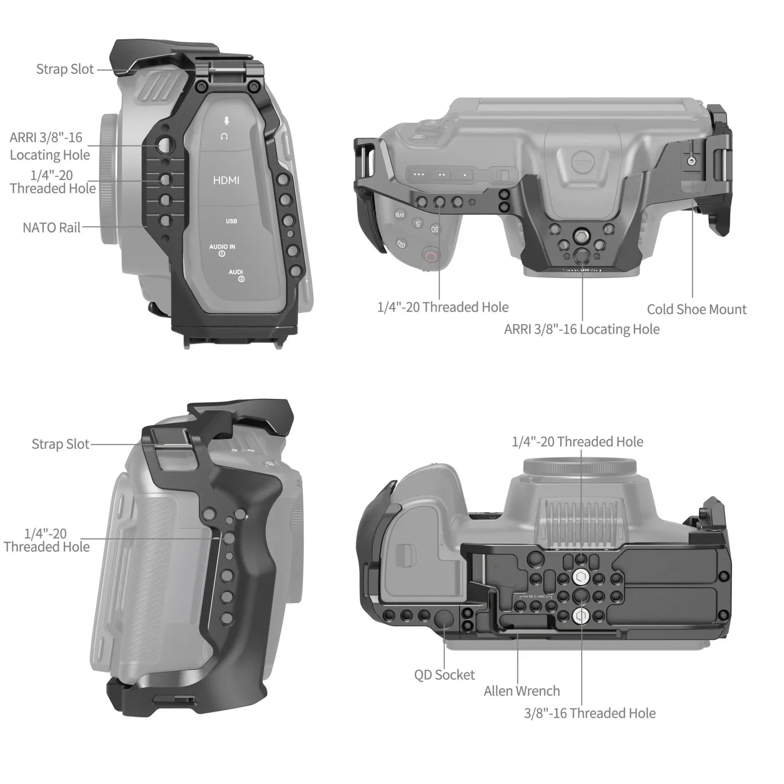 Zaawansowany zestaw klatek SmallRig do kina Blackmagic 6K z podwójnymi prętami z włókna węglowego 15mm podstawowa klatka do klatka operatorska BMCC