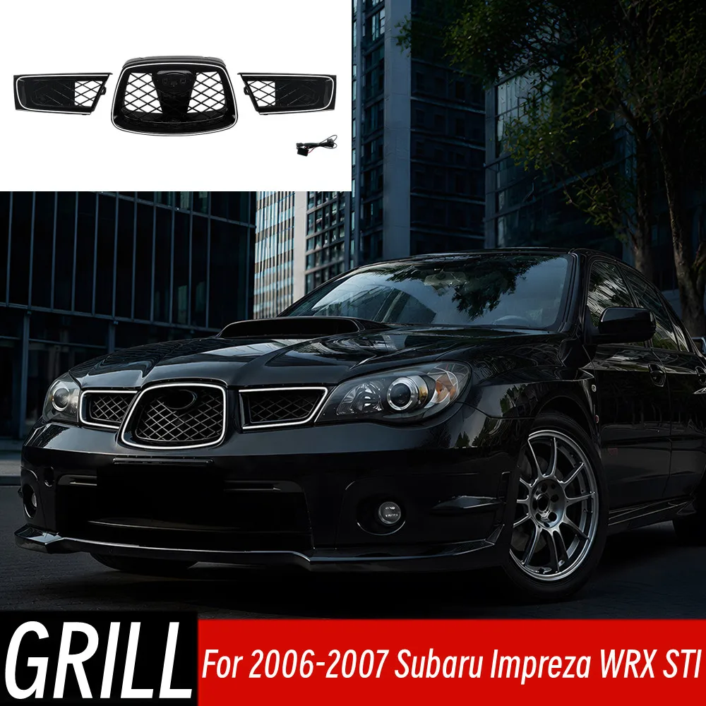 

For Subaru Impreza WRX STI With LED Lights Front Grille Racing Grills Bumper Hood Mesh Grid Air Intake Grille Car Accessories