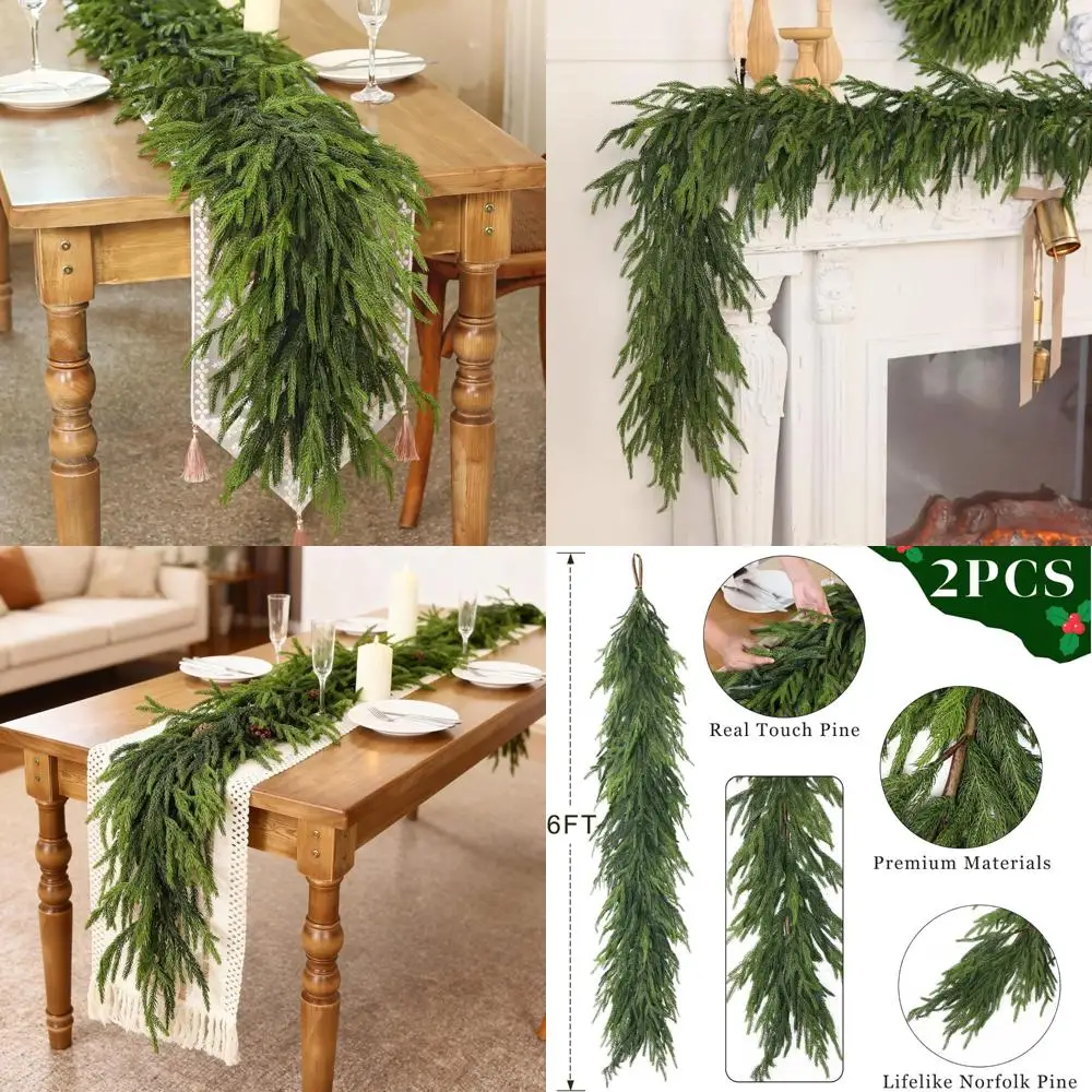 

Artificial Christmas Garland with Realistic Green Pine Needles for Mantel and Fireplace Decor
