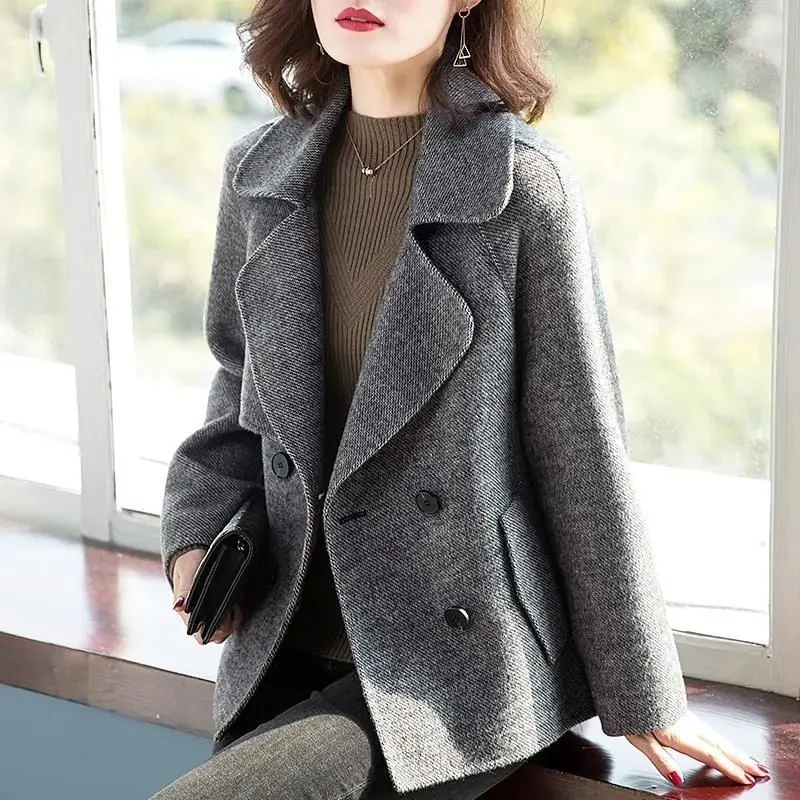 Short Cotton Ladies Jackets Half Gray Padded Women's Tweed Wool & Blends Coat on Sale Trendy Fashion 2025 Novelty Casual Hot