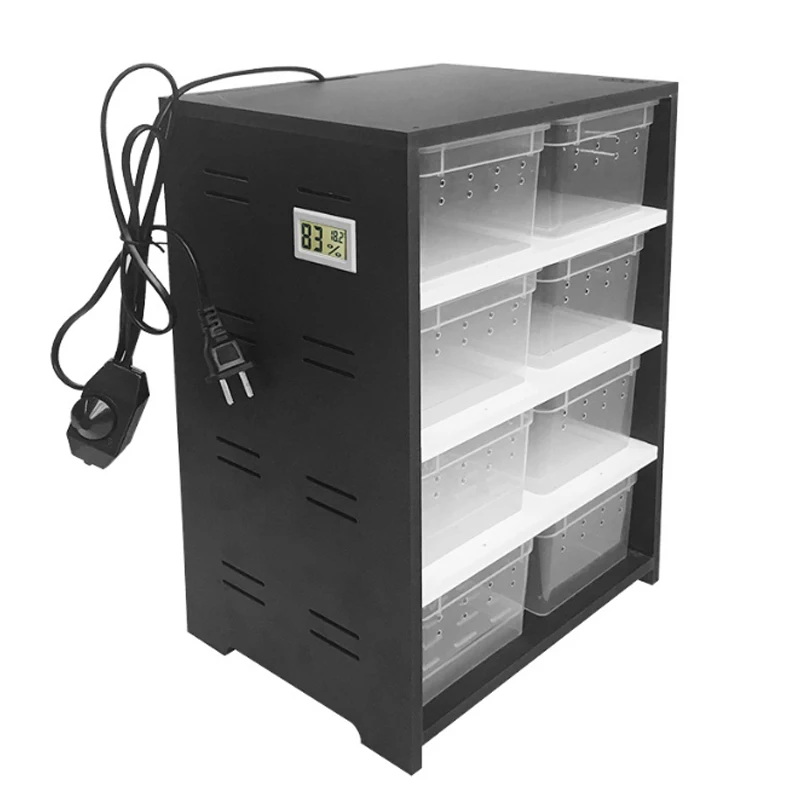 

Black and white temperature controlled pvc reptile heated breeding box cabinet with drawers