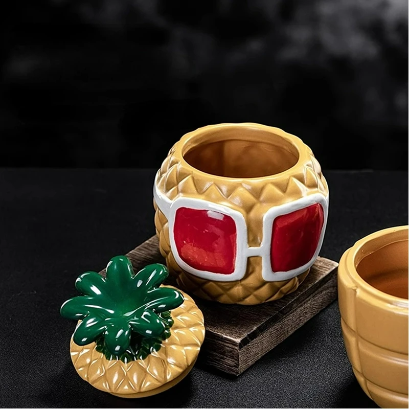 Hawaiian Pineapple Cups Creative Cocktail Glasses Cup Tiki Mugs Ceramic Mug With Lid Tiki Cups Funny Cup Bar Kitchen Accessories