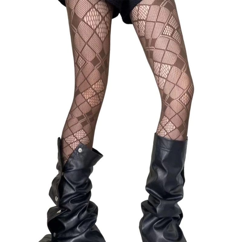 جوارب نسائية حلوة من شبكة صيد السمك جوارب شبه شفافة جوارب أنيقة مجوفة من قماش الجاكار بلون واحد جوارب طويلة ضيقة