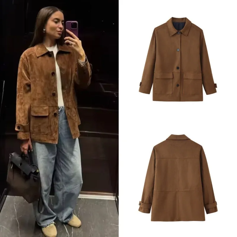 Autumn Fashion New Women's Top: American Retro Patch Pocket Decoration Single-breasted Commuter Long-sleeved Jacket Solid Color