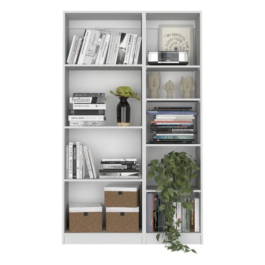 2 Piece Bookcase Living Room Set Storage Cabinet 42 Wide 9 Shelves White