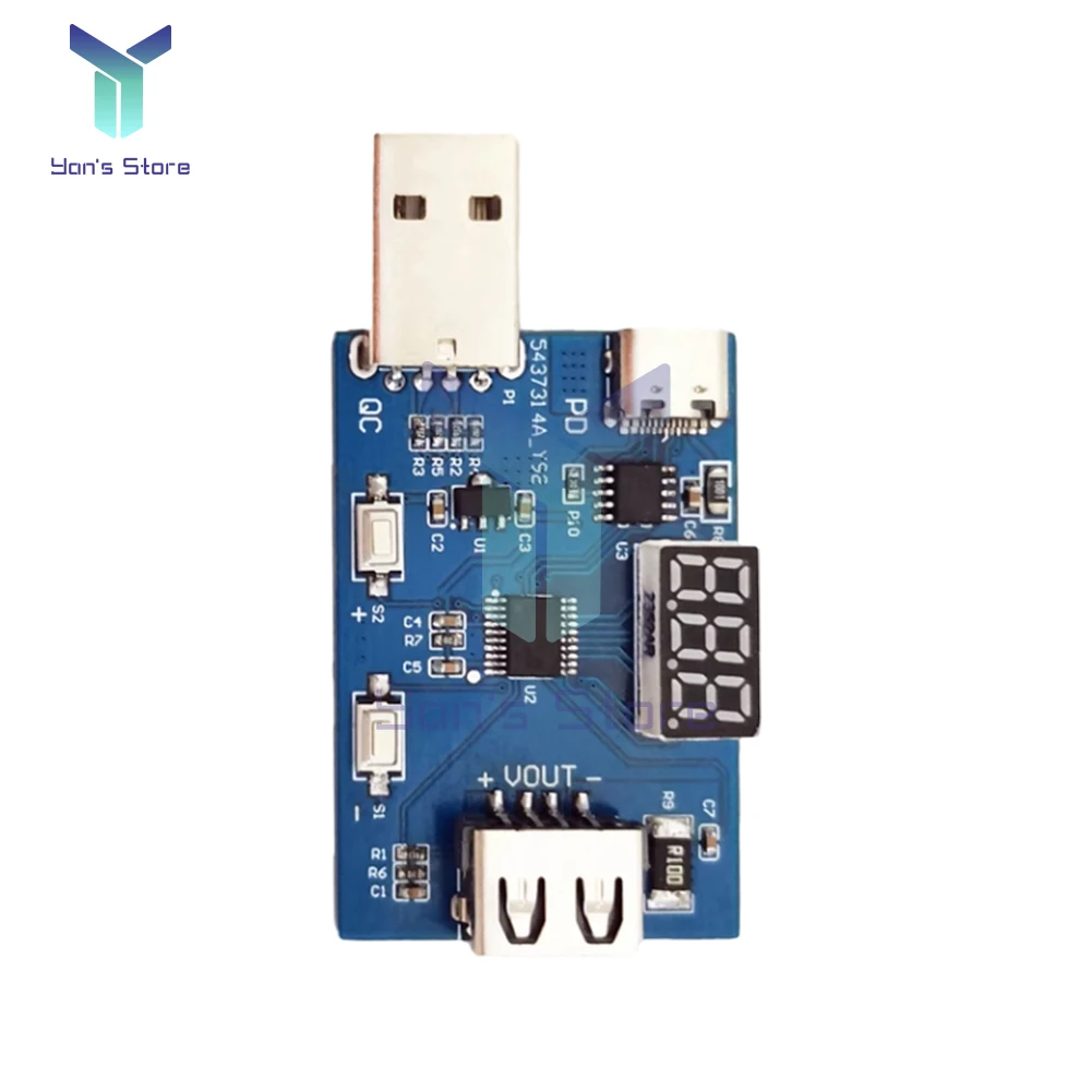 1Pcs USB/Type-C PD QC Trigger 3.6V~20V DC Adjustable Voltage Power Module Dial Adjustment Voltage Fast Charging Decoy Module