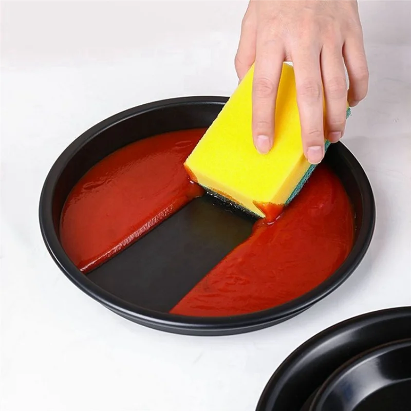 ABJY-1 PCS Round Pizza Mould Plate Pizza Pan Carbon Steel Baking Oven Tool Baking Mould Tray 6In Black
