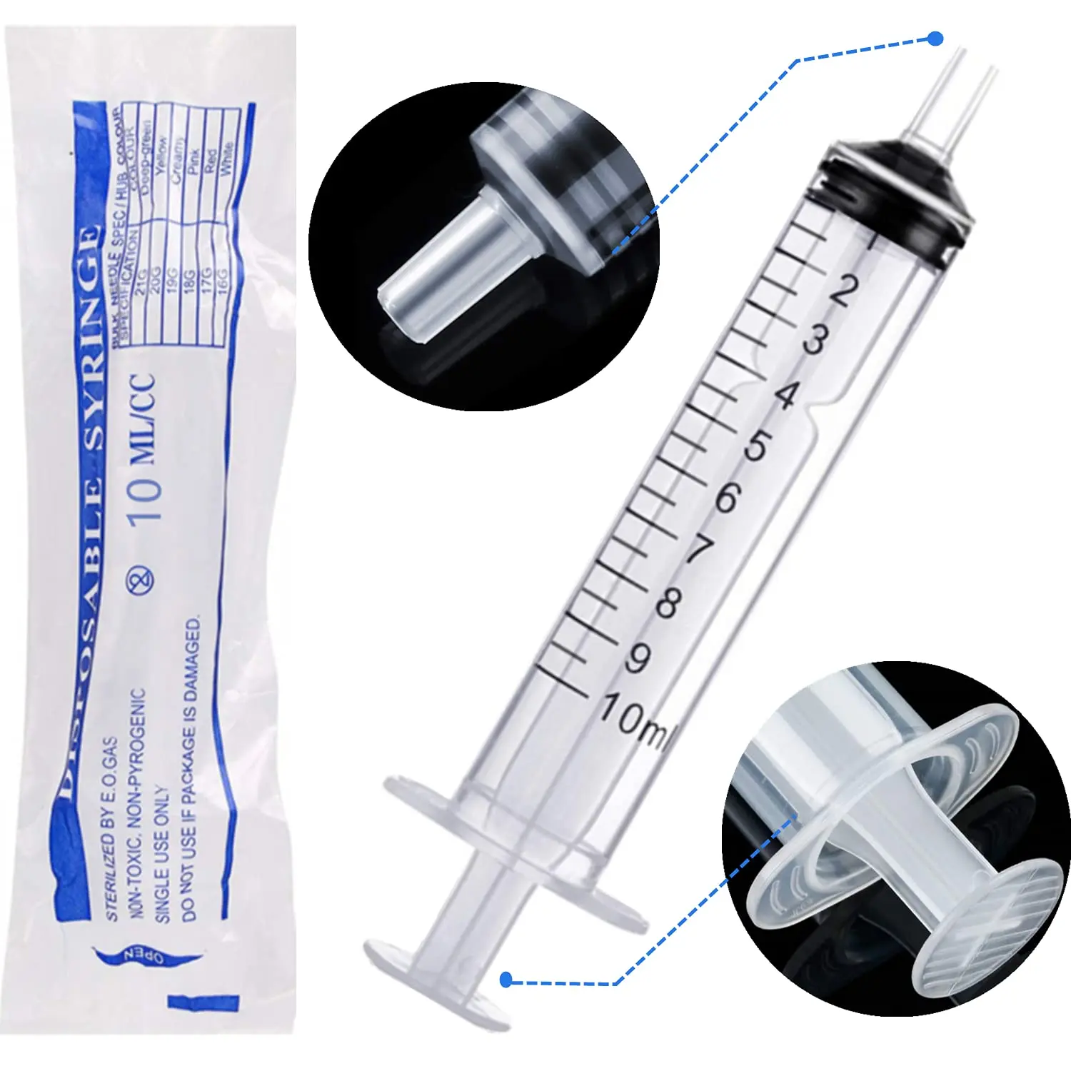 

10ml/10cc Sterile Disposable Plastic Syringe Luer Slip Tip, Individually Wrapped For Lab Use, Refilling, 100PCS