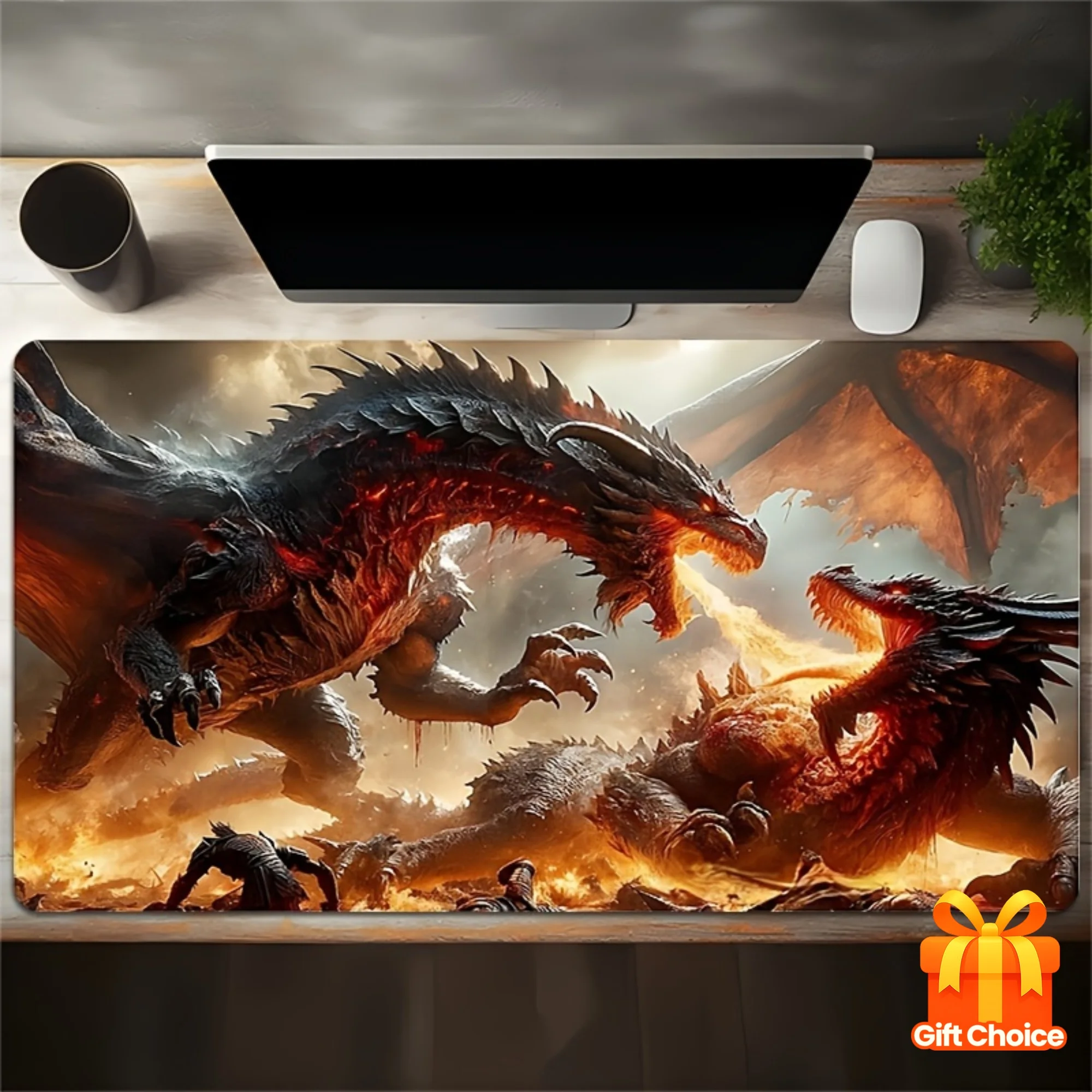 

Flame Wing, Dragon Fire Pattern Large Gaming Mouse Pad - Non-Slip Rubber Base