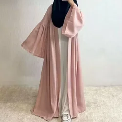 Women Eid Muslim Abaya Dubai Arab Flare Sleeve Cardigan Abayas Kaftan Islam Graceful Ramadan Long Robe Loose Solid Color