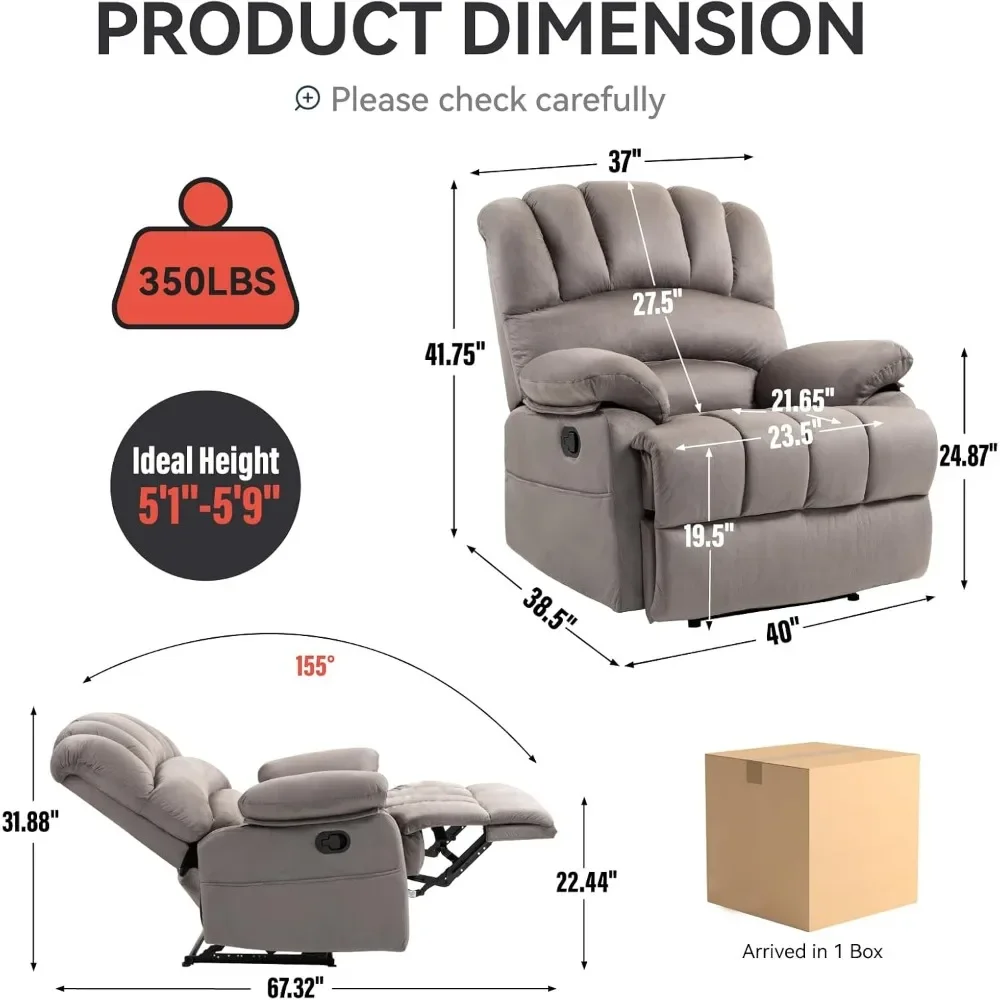 Sofa Soft Fabric Push Back Lounge Chair with Oversized Padded Armrests and Backrests, Large Boy Lazy Lounge Chair   Furniture