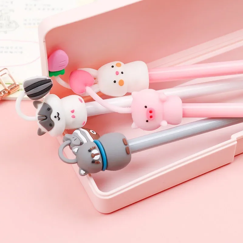 Juego de 4 unids/set de bolígrafos de Gel de dibujos animados, bonitos, para mascotas, Kawaii, cerdo, gato, hámster, conejo, bolígrafo de Gel, suministros de oficina y escuela, regalo de papelería