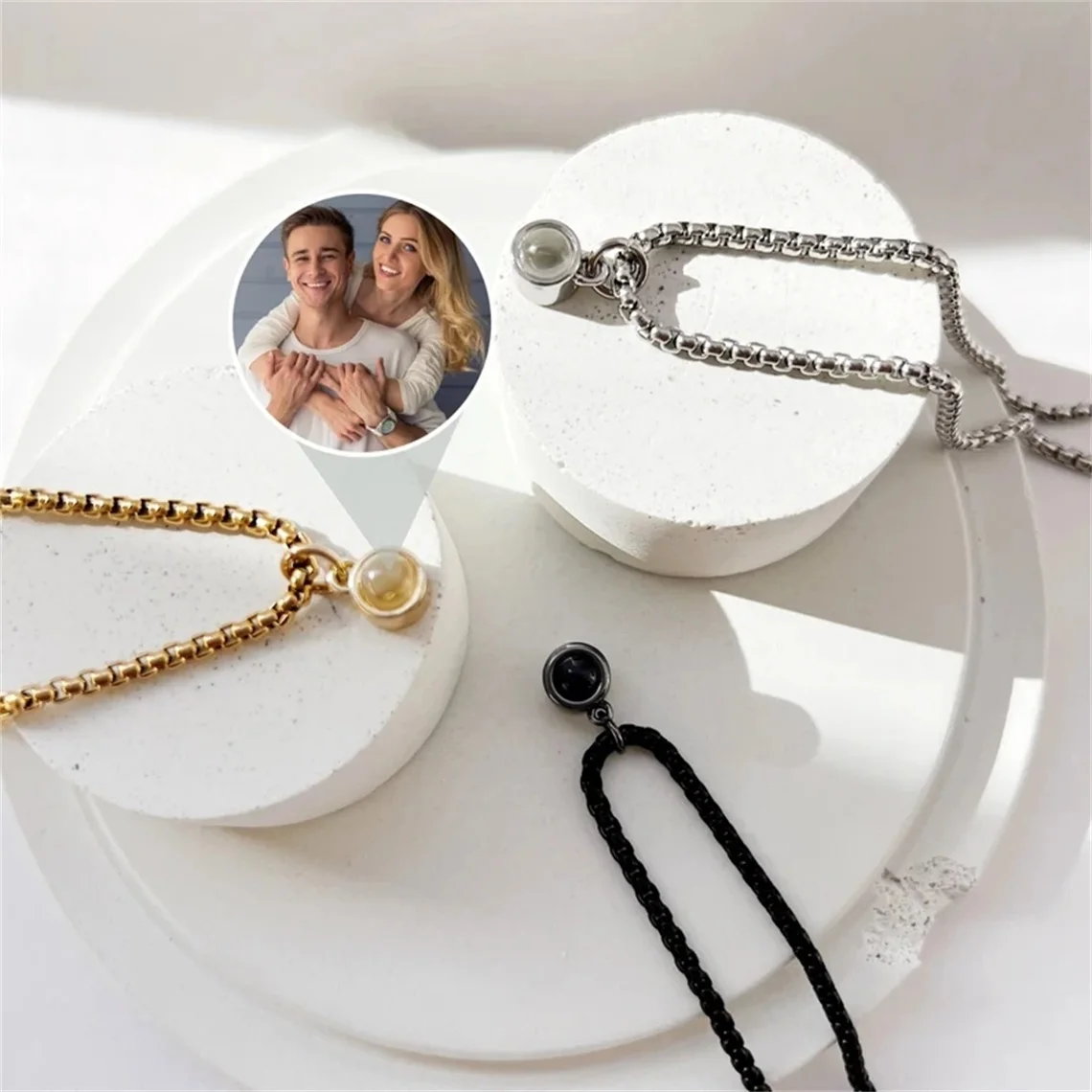 Personalized Stainless Steel Projection Necklaces For Women Men Customized Photo Pendant Valentine\'s Day Gift Memorial Jewelry