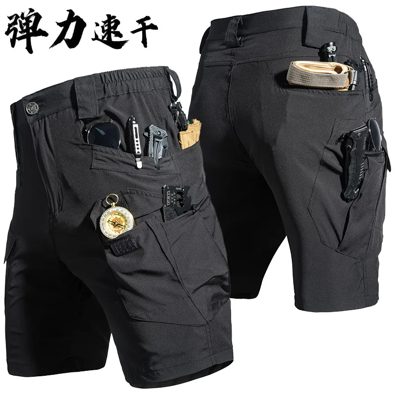Pantalones Cortos Tácticos de Secado Rápido para Hombre, Ropa de Trabajo para Exteriores, Multibolsillos, Elásticos, Transpirables, Ligeros, Pantalones Deportivos de Verano