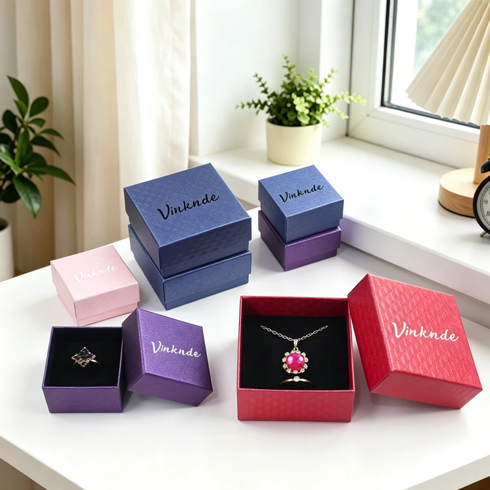 

Custom Logo Navy Paper Jewelry Packaging Box Earrings Necklace Double Rings Key Gift Boxes Handmade Cardboard Present Cartons