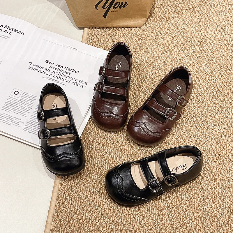 

Toddler Girls Retro Mary Jane Shoes with Double Buckle Straps 2026 New Spring Kids Dress Shoes Soft Sole Classic Party Footwear