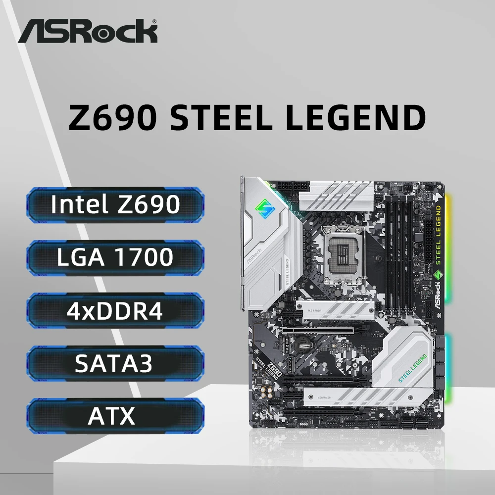 

Материнская плата ASRock Z690 STEEL LEGEND поддерживает i9-14900F i7-12700K i5-12400F CPU 4xDDR4 M.2 PCIe 5.0 ATX LGA1700 Z690 Материнская плата