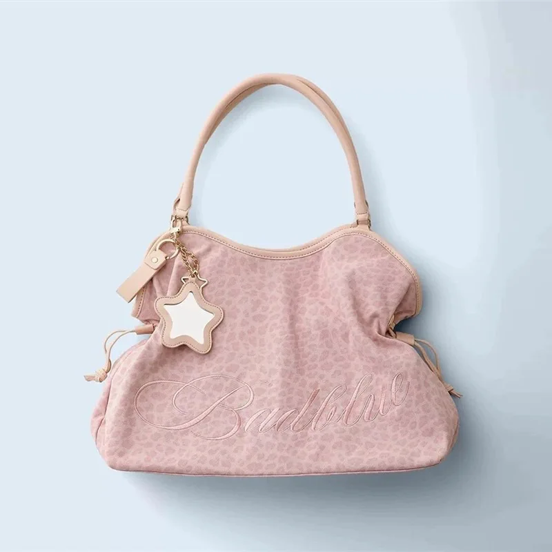 

Harajuku Women Tote Bag Sweet Polka Dot Embroidered Letter Shoulder Bag Large Capacity Drawstring Versatile Underarm Bag