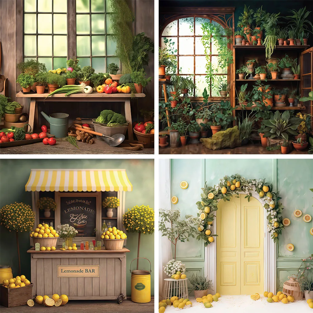 

Mehofond Lemon Fruit Child Birthday Party Background Green Plants Vegetables Shop Kitchen Decor Photography Backdrop Photocall