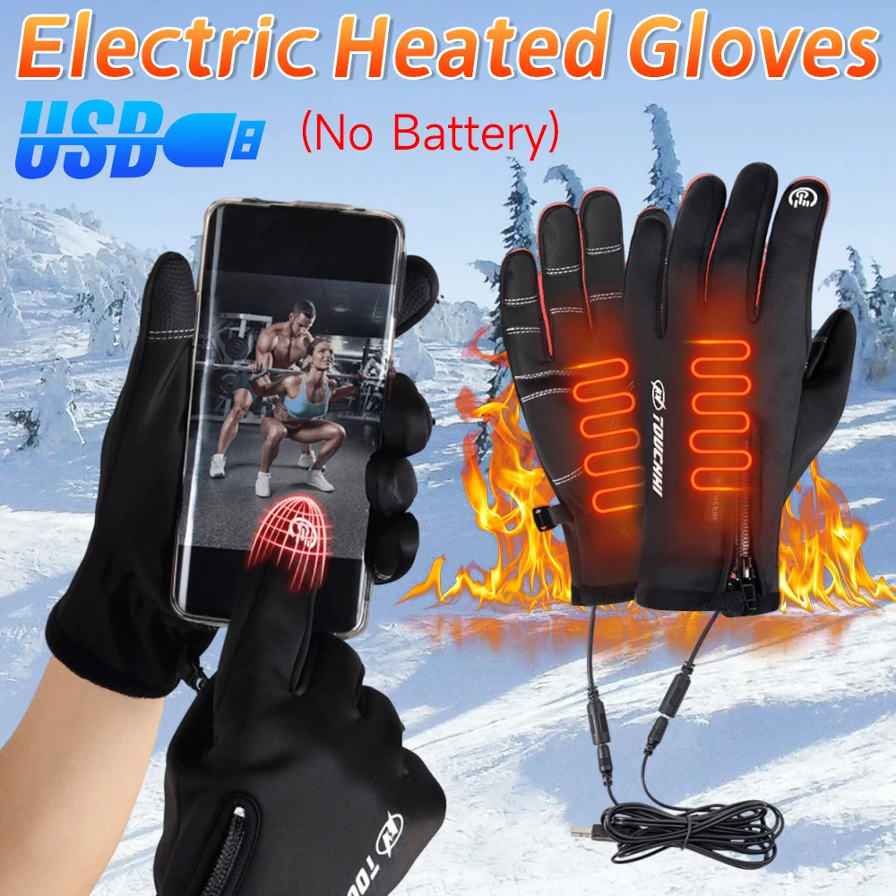 

Winter Gloves Waterproof Thermal Touch Screen Windproof Warm Electric Heated Gloves Cold Weather Running Hiking Ski Glove