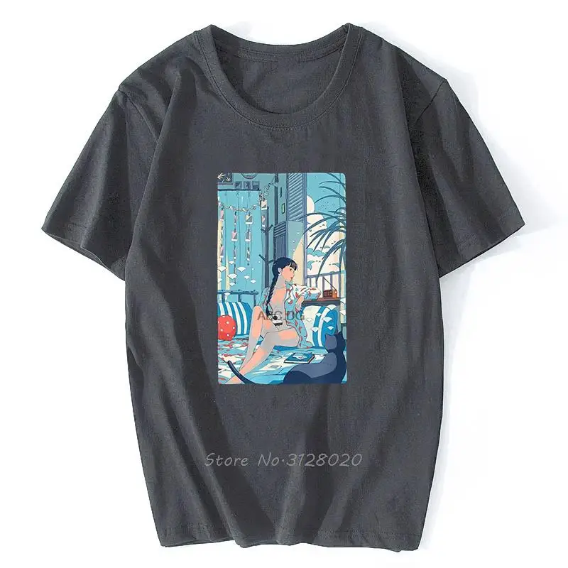 Retro 90s Anime Girl Lofi Aesthetic Pastel Waifu Vaporwave T-Shirt Men Cotton Tshirt Hip Hop Tees Streetwear Harajuku