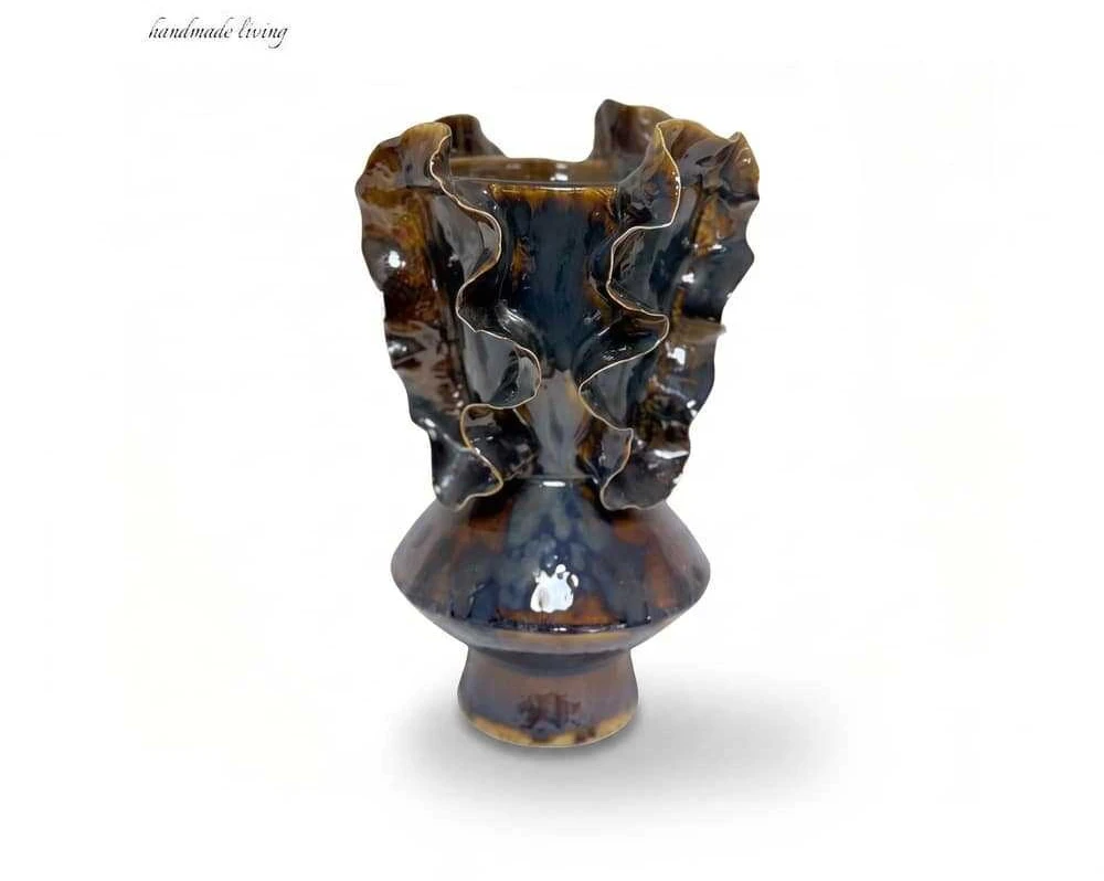 Kiln-changed glaze relief special-shaped ceramic vase, modern art soft decoration