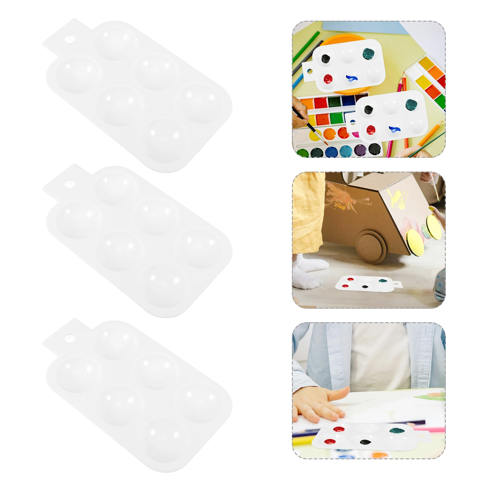 

6pcs 6 Well White Plastic Paint Mixing Palette Watercolor Tray For Kids Art Diy Crafts Lightweight Portable Color Mixing Plate