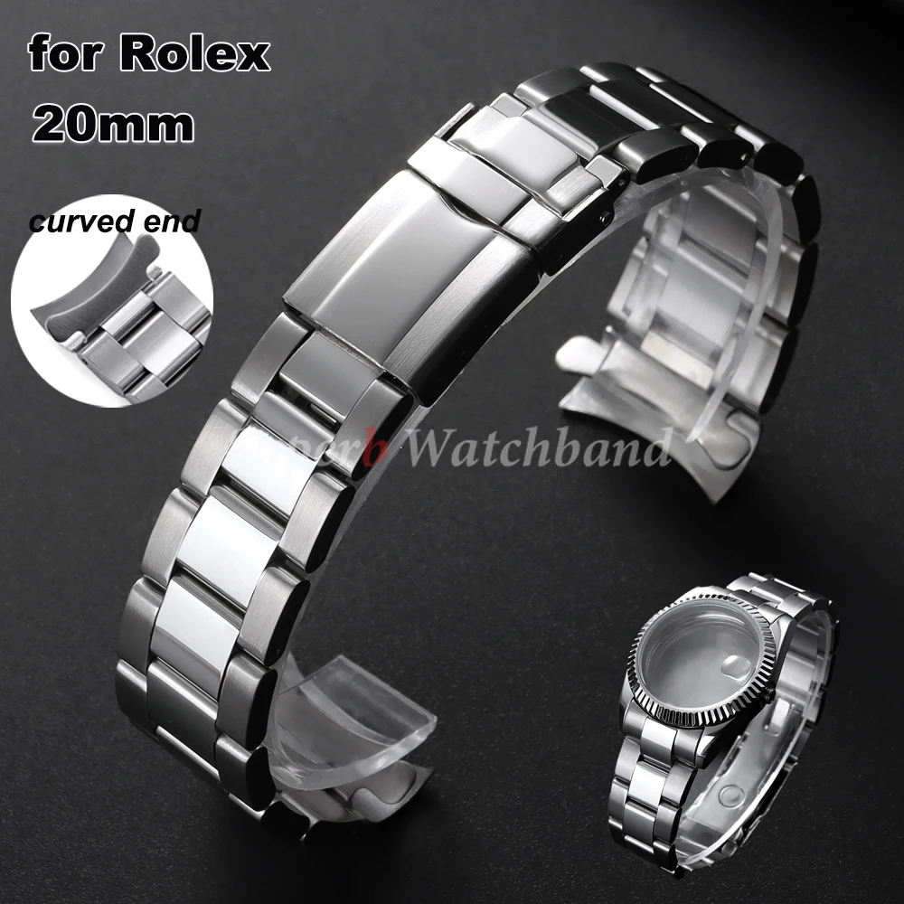 솔리드 스테인레스 스틸 시계 밴드 20mm 롤렉스 데이토나 오이스터 남성용 여성용 스포츠 스트랩 곡선형 엔드 팔찌 시계 액세서리