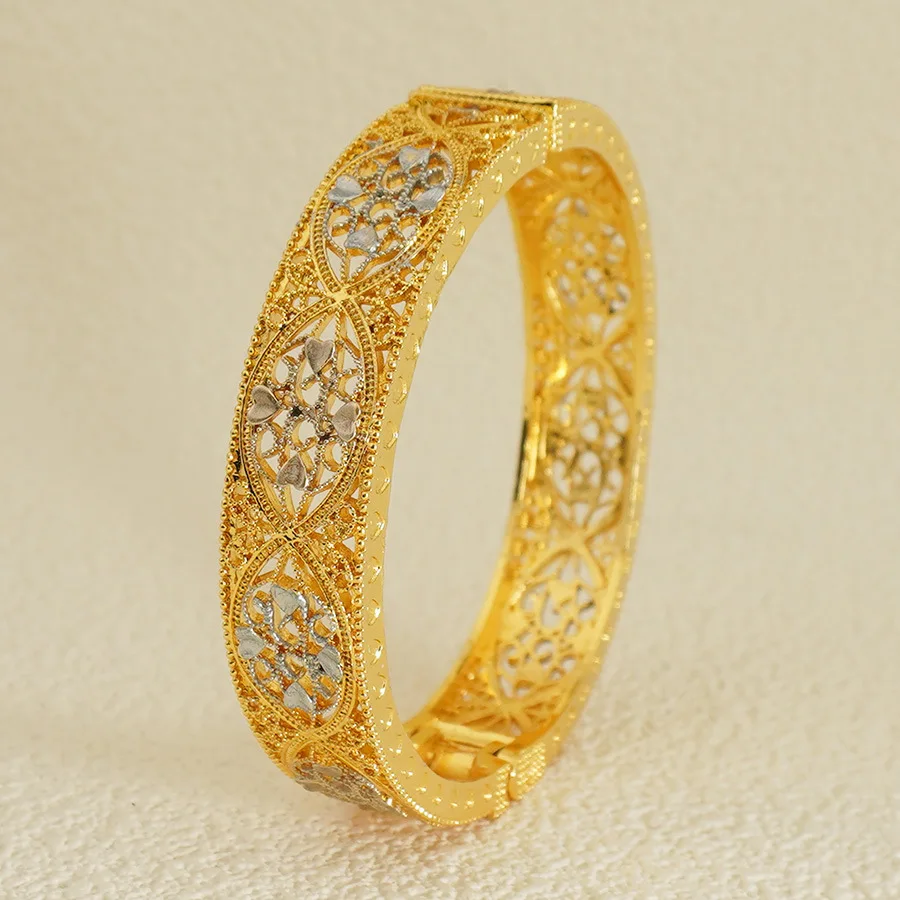 9999 gold golden rose color Middle Eastern Ethiopia bracelet, Dubai women's fashionable jewelry, wedding gift for bride