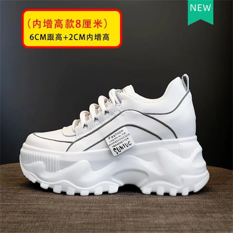 women White Chunky Sneakers spring Autumn Thick Bottom Dad Shoes Woman Fashion dermis Leather Platform Vulcanized shoes