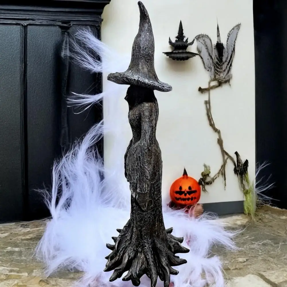 

Desktop Witch Statue Spooky Witch Decoration Spooky Halloween Tree Root Witch Statue Resin Sculpture Holiday Party for Home
