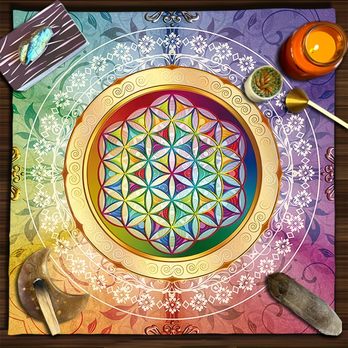 Polyester Tarot Reading Cloth, Divination Table Cover for Witchcraft, Astrology Oracle Card Mat, Ideal for Christmas, Halloween