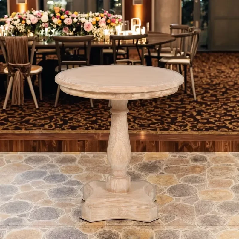 Nordic Style Vintage Hand Carved Rustic Furniture Small Round Solid Wood Coffee Side Table for Event Wedding