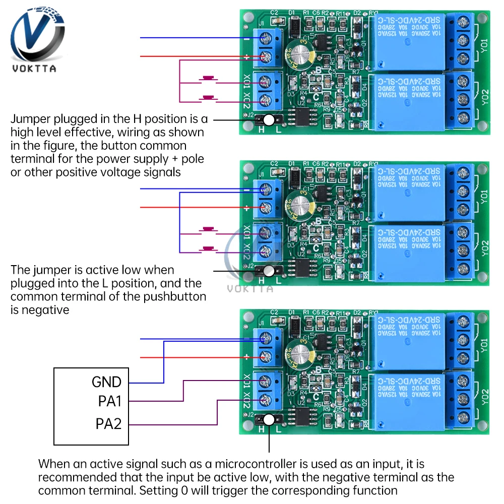 DC Relay Module Self-Locking Interlock Relay Module Switch Controller Protection Board High and Low Level Trigger 5V 12V 24V