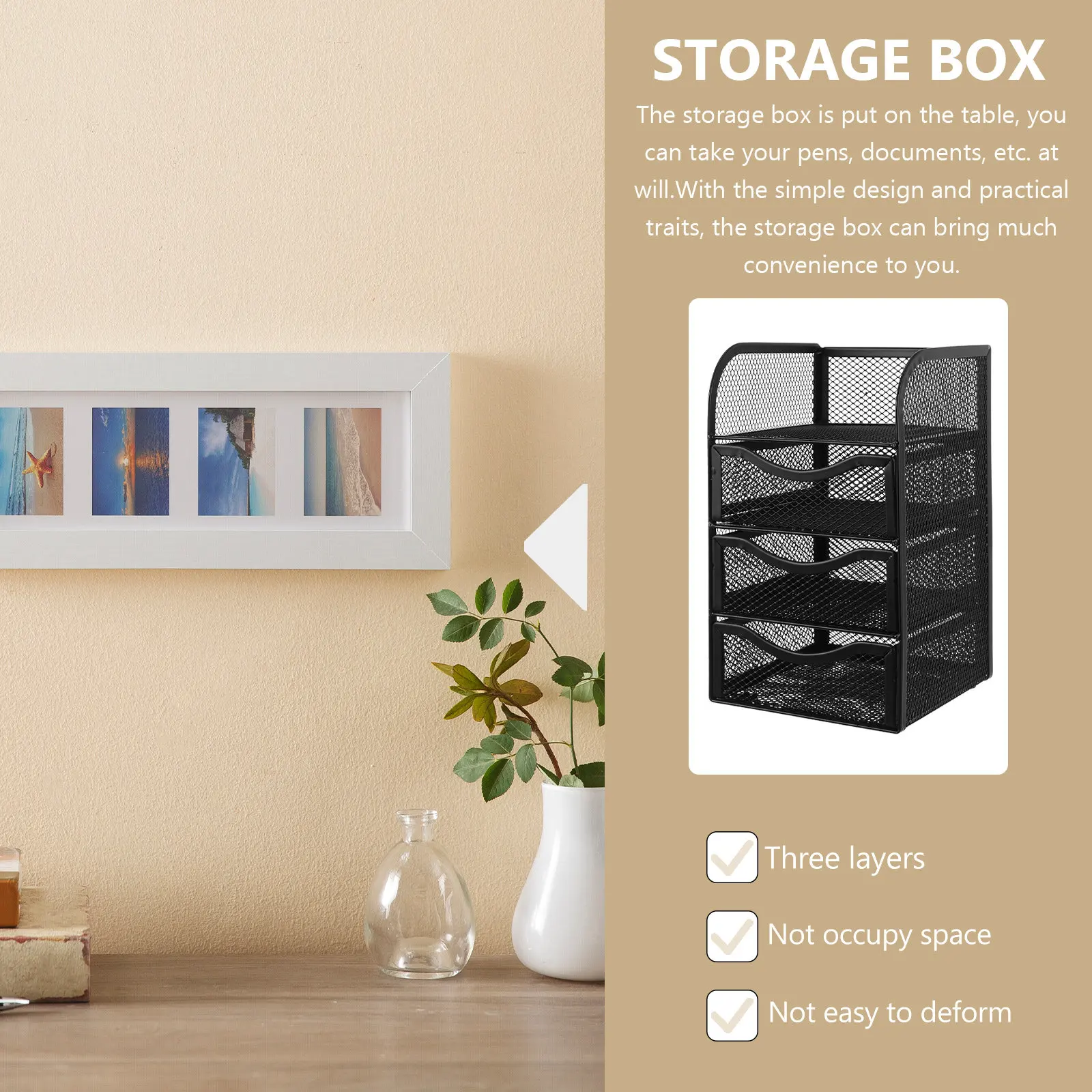 

Desktop Drawer Style Storage Box Multi-Layer Metal Hollow Office Organizer Large Capacity Pen Jewelry Stationery Multi-Grid