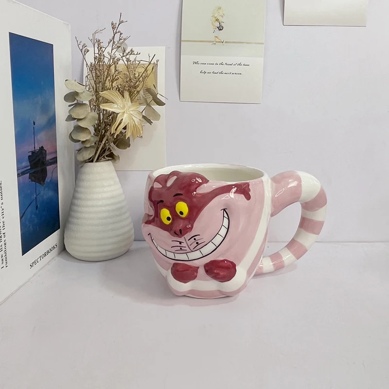 Disney Alice in Wonderland Cheshire Cat Action Figure Ceramics Cups Cartoon Cat Action Figure Dolls Drinking Cup Gift Kids Girls