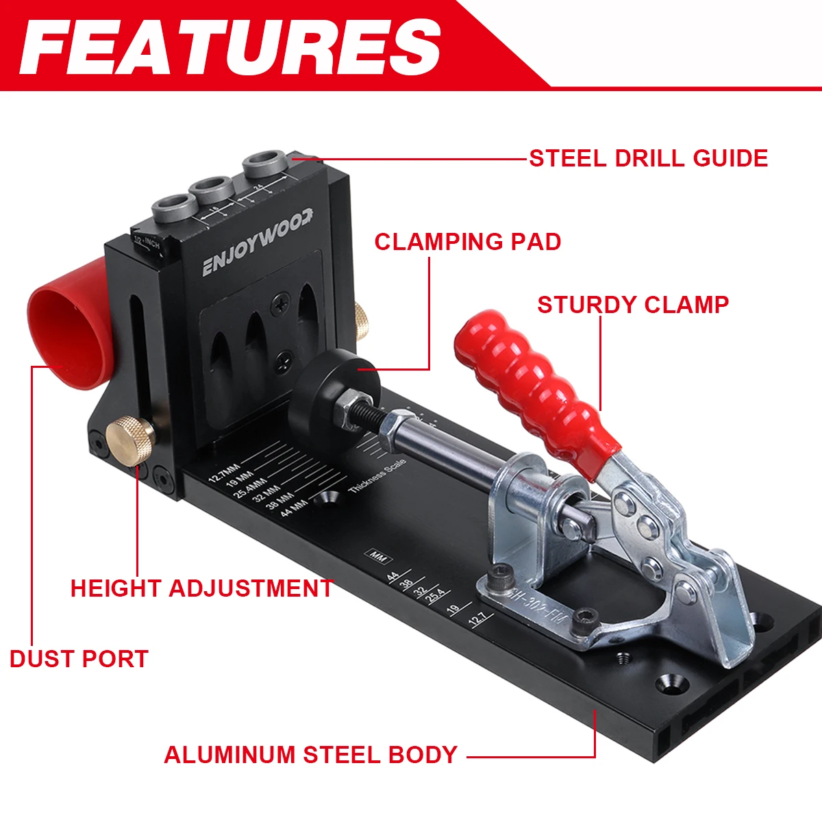 XK4 Woodworking Inclined Hole Doweling Jig Pocket Hole Jig Kit With 9.5mm Drill Bit Guide For Angled Hole Drill Bit by ENJOYWOOD