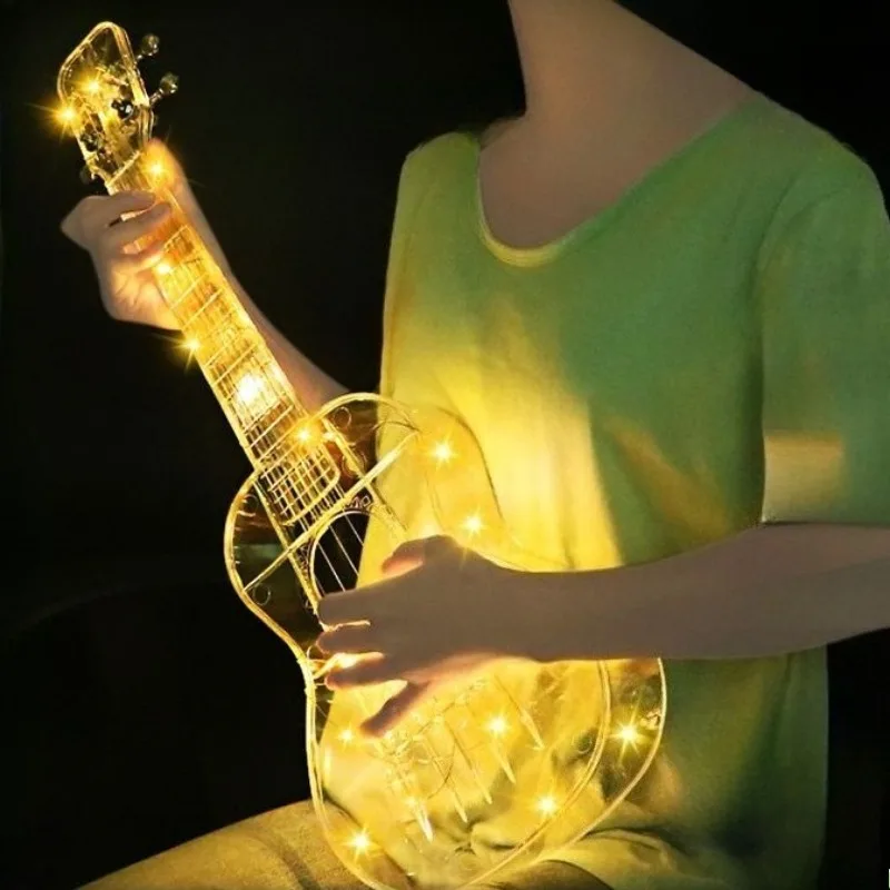Transparent Ukulele 21 Inch Glowing Ukuleles Small Entry-level PC Ukulele Closed Knob Single Panel Ukuleles for Adults Beginner