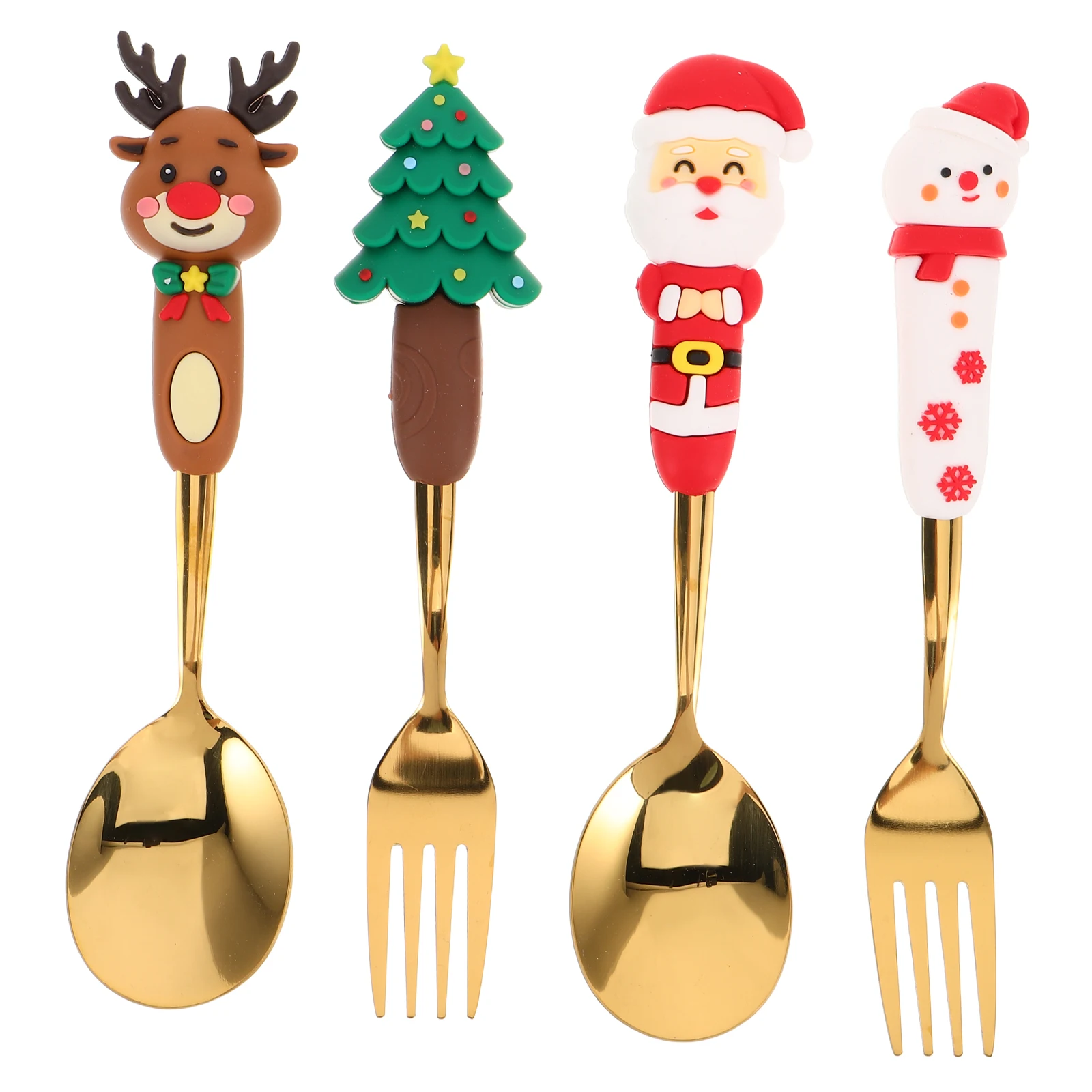 

4Pcs Christmas Tableware Stainless Steel Spoons Forks Santa Claus Tree Design Dessert Forks Coffee Stirring Holiday Party