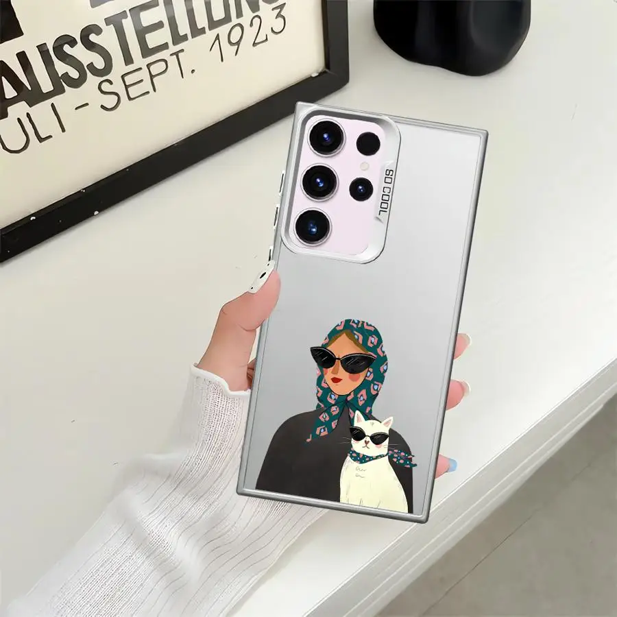 Case for Samsung Galaxy S26 S22 Ultra S23 S25Edge Note 20 Ultra S25 S21 S20 FE S24 FE Phone Cover Cute Cat Headscarf Women