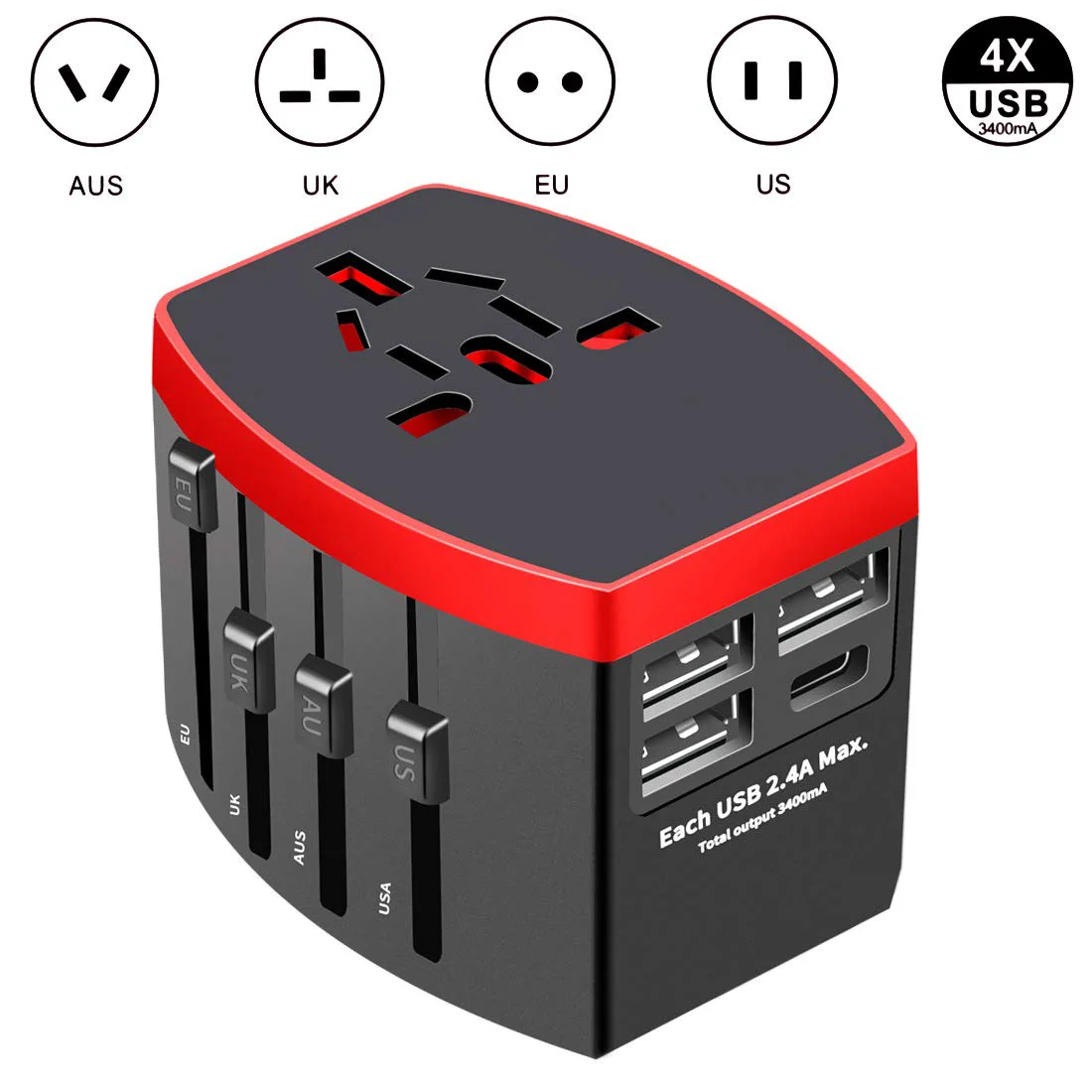 

60Hz International Universal Multi Function Conversion Plug All-in-one USB C Port Worldwide Wall Charger for US EU UK AUS Travel