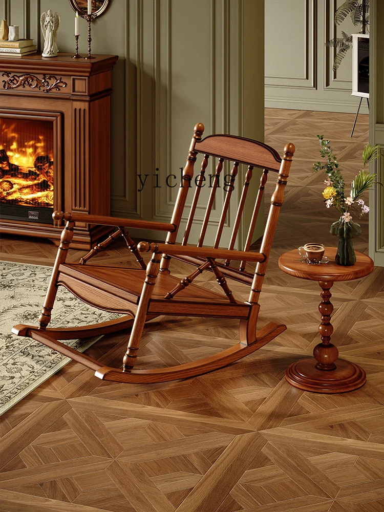 

TQH solid wood rocking chair living room leisure single rocking chair winter and summer lazy balcony recliner