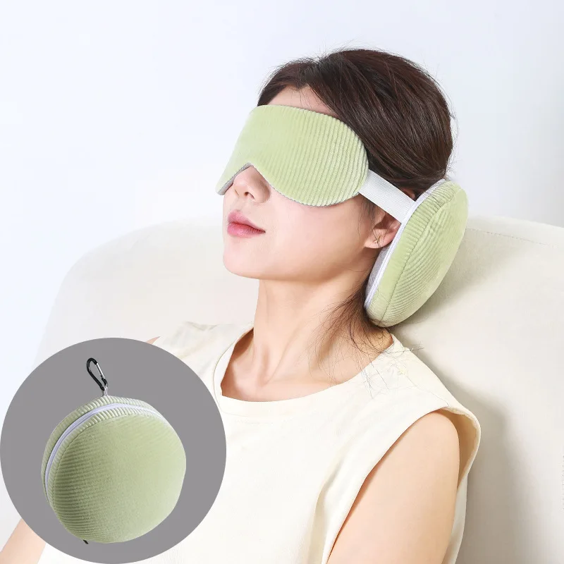 Simple Foldable 2 in 1 Eye Mask Pillow with Storage Hook Soft Neck Headrest Elastic Band Neck Support U-shaped Pillow Sleep Tool