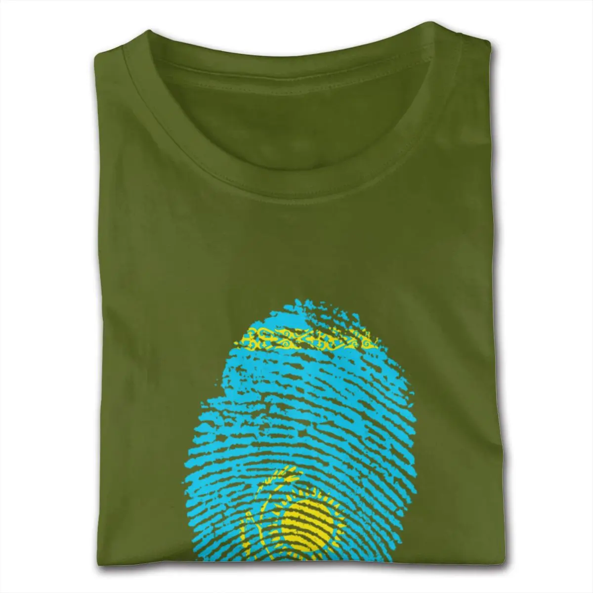 Vintage Graphic Kazakhstan Flag Fingerprint T Shirt Men's Graphic Custom Short Sleeved Cotton Moss Green O Neck T Shirts