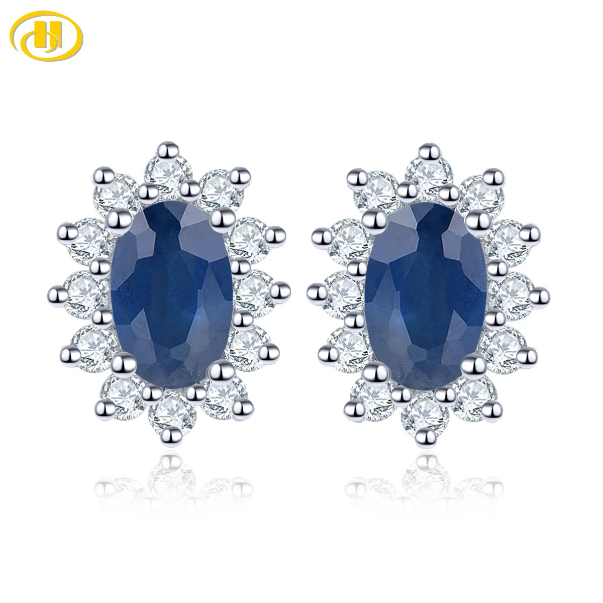 

Natural Blue Sapphire Sterling Silver Stud Earring OVAL 5mm*3mm Women Classic Fine Jewelrys