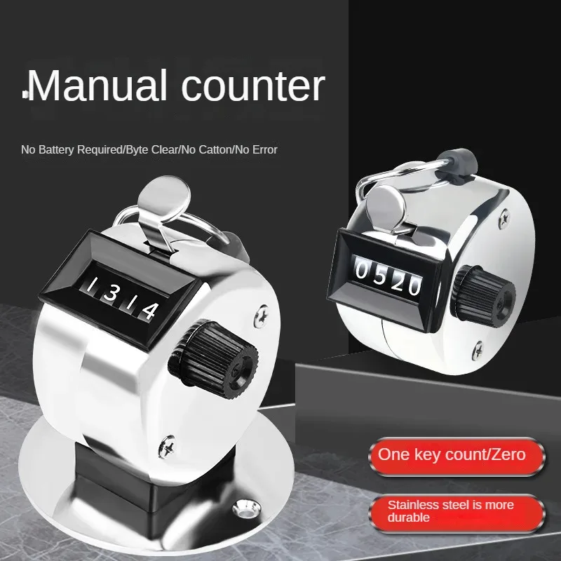 Manual Press Mechanical 0-9999 Point Counter Silver Stainless Steel Passenger Flow Metal Counter