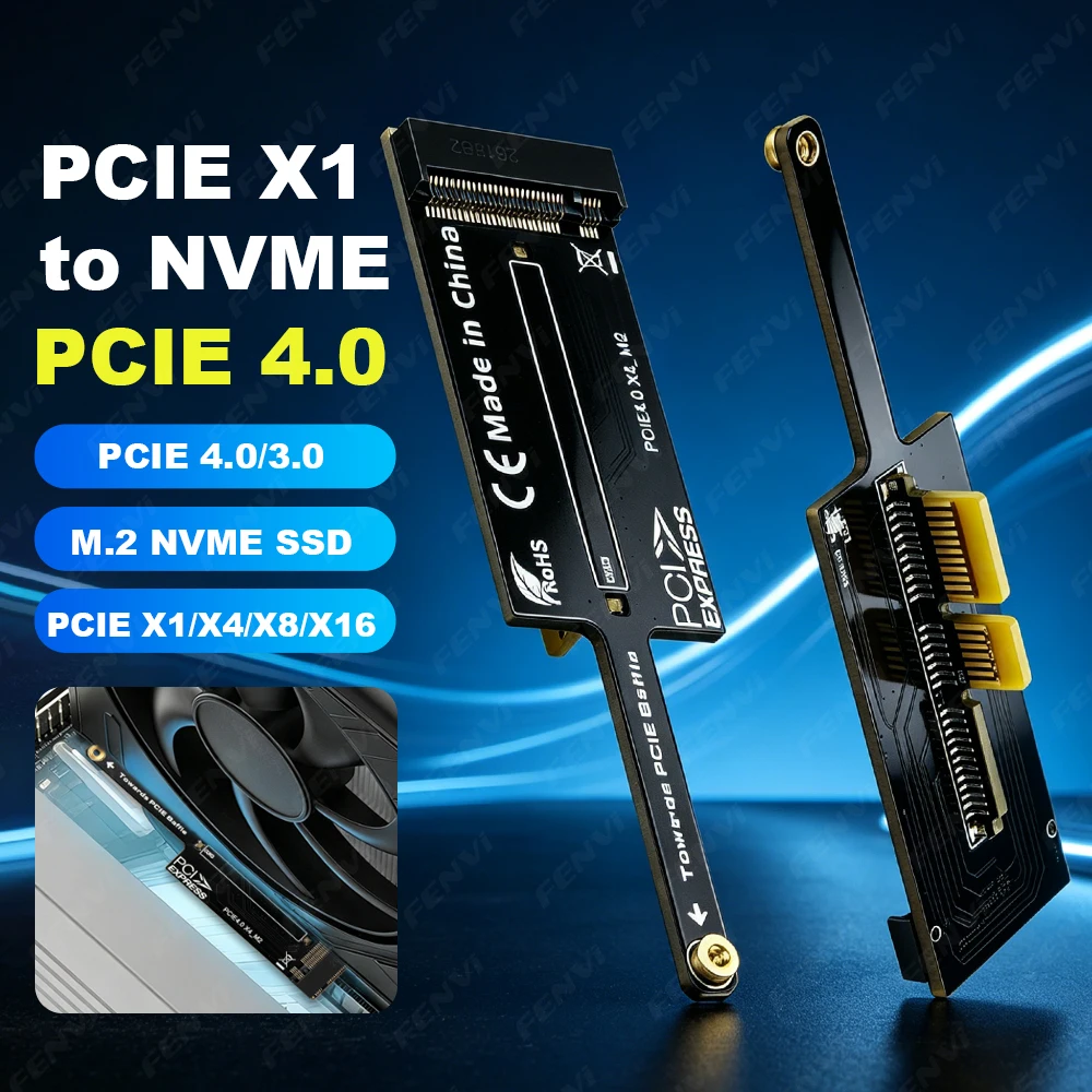 PCIE 4.0 X1 To M.2 NVME Adapter No Graphics Card Blocking High Speed Flat Mini Converter  for M-Key 2280 NVMe SSD PCIe X1/4/8/16